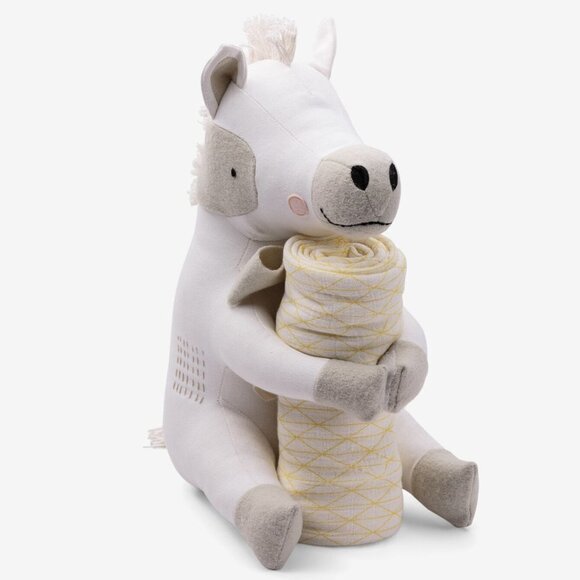 Hallmark Baby Pony and Swaddle Set Muslin Yellow Blanket Baby Gift Gender Neutra - Picture 1 of 5